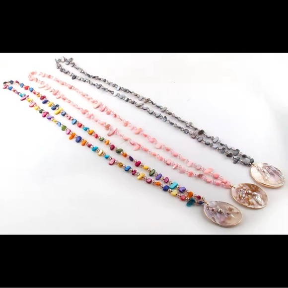 Mother Of Pearl Seashell Pink Long Necklace - Picture 3 of 4